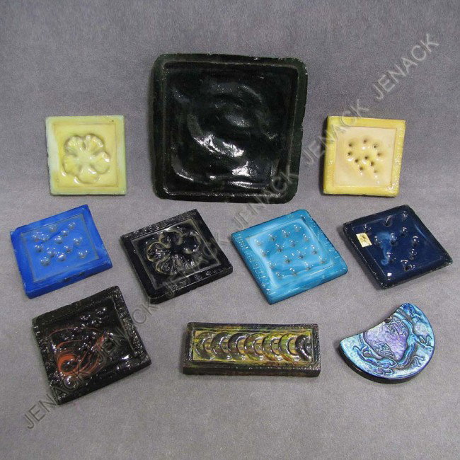 LOT (10) ASSORTED L.C. TIFFANY GLASS TILES: LOT (10) ASSORTED L.C. TIFFANY GLASS TILES INCLUDING TURTLE-BACK, (4) SIGNED, 1881. (7) 3 X 3"; (1) 1 1/2 X 4"; (1) 2 X 3"; (1) 5 1/2 X 5 1/2"