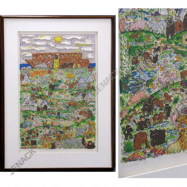 JAMES RIZZI (AMERICAN 1950-), MIXED MEDIUM: JAMES RIZZI (AMERICAN 1950-), MIXED MEDIUM 3-D SERIGRAPH WITH HAND WORK, "FORTY DAYS AND FORTY NIGHTS", SIGNED AND TITLED #122/350, 1990. FRAMED AND GLAZED-35 X 24"