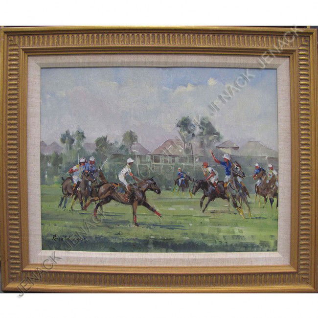 PETER WILLIAMS (AMERICAN 1934-) OIL ON CANVAS: PETER WILLIAMS (AMERICAN 1934-) OIL ON CANVAS, POLO MATCH - PALM BEACH POLO & COUNTRY CLUB, SIGNED, C.1989. 14 X 18"; FRAMED 20 X 24"