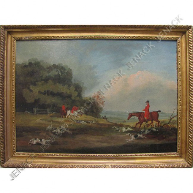 ATTRIBUTED TO SAMUEL HENRY ALKEN, OIL ON CANVAS: ATTRIBUTED TO SAMUEL HENRY ALKEN (AKA HENRY ALKEN JR) (BRITISH 1810-1894), OIL ON CANVAS, A LOST SCENT, UNSIGNED (LABELS VERSO). 13 X 18"; FRAMED 15 X 20" PROVENANCE: THE INCURABLE COLLECTOR, WEST 57T