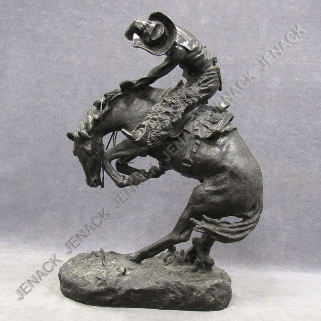 AFTER FREDERIC REMINGTON (AMERICAN 1861-1909): AFTER FREDERIC REMINGTON (AMERICAN 1861-1909) BRONZE, "RATTLESNAKE", SIGNED, C.1970'S. HEIGHT 23"