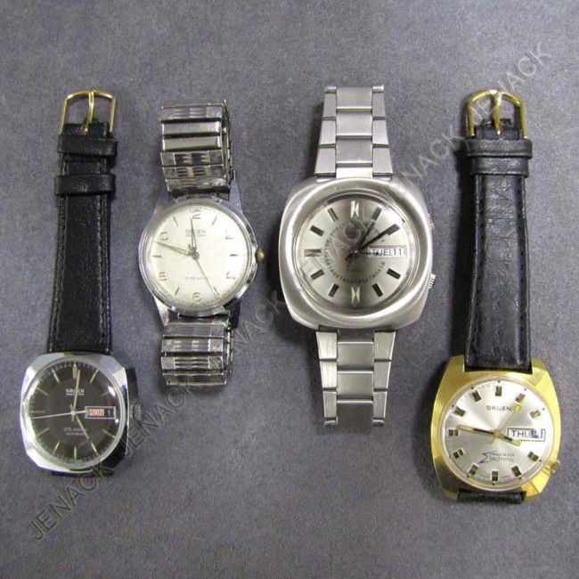 LOT (4) GRUEN STEEL AND GOLD FILLED WRISTWATCHES: LOT (4) ASSORTED GRUEN STEEL AND GOLD FILLED PRECISION WRISTWATCHES INCLUDING 17-25 JEWEL AUTOWIND AND ELECTRONIC