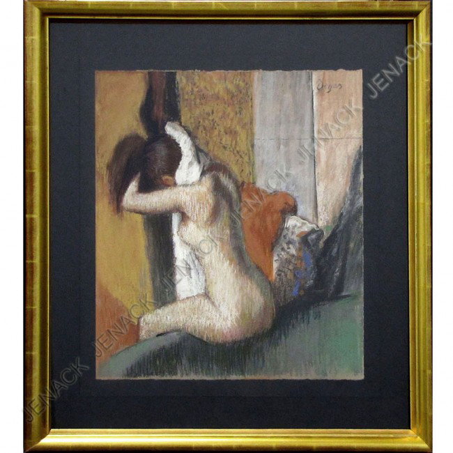 AFTER EDGAR DEGAS, PASTEL ON PAPER, APRES LE BAIN: AFTER EDGAR DEGAS, PASTEL ON PAPER, APRES LE BAIN, BEARING SIGNATURE. SHEET 22 X 20 1/2"; FRAMED AND GLAZED-31 1/2 X 30"