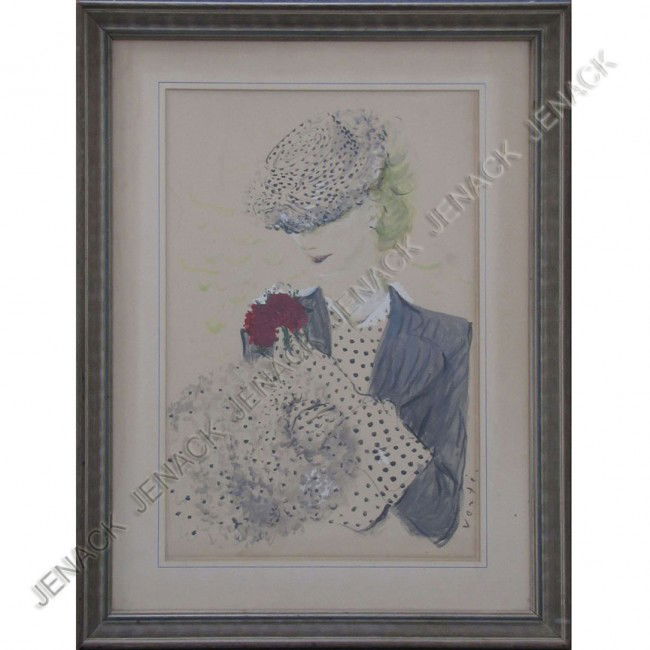 MARCEL VERTES (FRENCH/AMERICAN 1885-1961): MARCEL VERTES (FRENCH/AMERICAN 1885-1961), WATERCOLOR/GOUACHE, THE CORSAGE, SIGNED. SIGHT 27 X 17ö; FRAMED & GLAZED 36 X 27ö