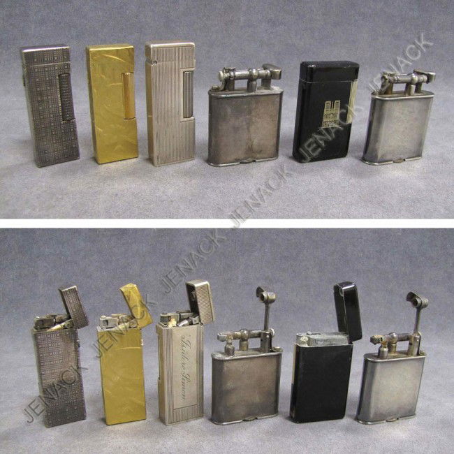 LOT (6) ASSORTED VINTAGE DUNHILL CIGARETTE LIGHTER: LOT (6) ASSORTED VINTAGE DUNHILL CIGARETTE LIGHTERS INCLUDING STERLING SILVER