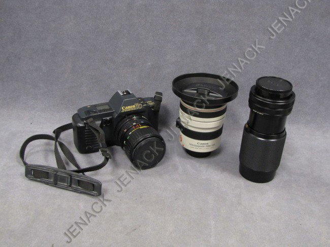 CANON T70 35MM CAMERA BODY, F 3.5-4.5 ZOOM LENS: CANON T70 35MM CAMERA BODY, F 3.5-4.5 ZOOM LENS, VIVITAR F4 80-200MM MACRO ZOOM LENS, CANON 3X WIDE ZOOM VIDEO LENS