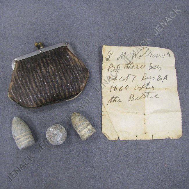 LOT (3) CIVIL WAR SPENT MUSKET/MINI BALLS: LOT (3) CIVIL WAR SPENT MUSKET/MINI BALLS, WITH NOTE 1865