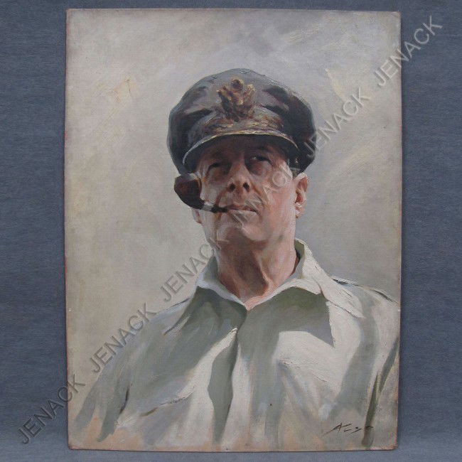 AUGUST ALBO (ESTONIA/AMERICAN 20TH CENTURY), OIL: AUGUST ALBO (ESTONIA/AMERICAN 20TH CENTURY), OIL ON ARTIST BOARD, GENERAL MAC ARTHUR, SIGNED. 24 X 18"