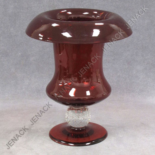 VINTAGE RUBY GLASS VASE, ATTRIBUTED TO PAIRPOINT: VINTAGE RUBY GLASS VASE, ATTRIBUTED TO PAIRPOINT. HEIGHT 10 1/4"