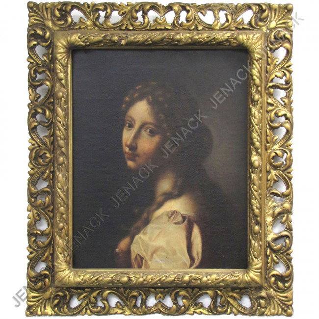 FRENCH SCHOOL (18TH CENTURY), OIL ON CANVAS: FRENCH SCHOOL (18TH CENTURY), OIL ON CANVAS, A YOUNG BEAUTY, UNSIGNED. 21 X 18"; FRAMED 28 X 25" (RELINED)