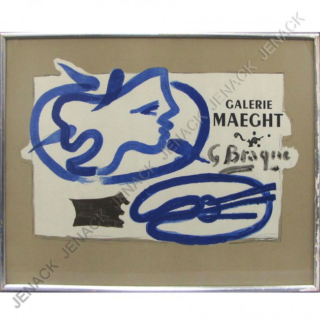 GEORGES BRAQUE (FRENCH 1882-1963), LITHOGRAPH: GEORGES BRAQUE (FRENCH 1882-1963), LITHOGRAPHIC POSTER, "GALERIE MAEGHT", SIGNED (IN PLATE) 1959. SIGHT 19 1/2 X 27 1/2"; FRAMED AND GLAZED-20 1/2 X 28 1/2"