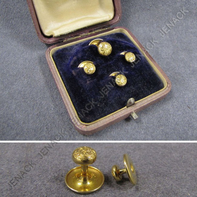 SET (4) EDWARDIAN 18K YELLOW GOLD GENTLEMAN'S STUD: SET (4) EDWARDIAN 18K YELLOW GOLD GENTLEMAN'S STUDS. 4.26 GRAMS (CASED)