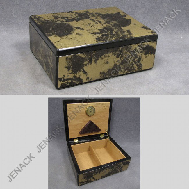HAND CRAFTED WOOD HUMIDOR, UNIQUE FURNITURE DESIGN: HAND CRAFTED WOOD HUMIDOR, UNIQUE FURNITURE DESIGN & MFTG/IRVINE, CA. HEIGHT 4 1/4"; TOP 9 X 11"