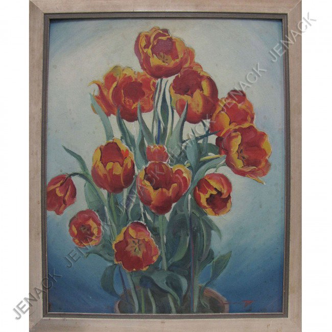 HAROLD WINFIELD SCOTT (AMERICAN NY 1898-1977), OIL: HAROLD WINFIELD SCOTT (AMERICAN NY 1898-1977), OIL ON CANVAS BOARD, TULIPS, SIGNED. 20 X 16"; FRAMED 23 X 19"
