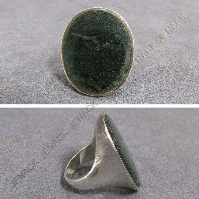 925 SILVER AND JADE RING: 925 SILVER AND JADE RING. RING 8 1/2; JADE PLAQUE 1 1/8 X 1"