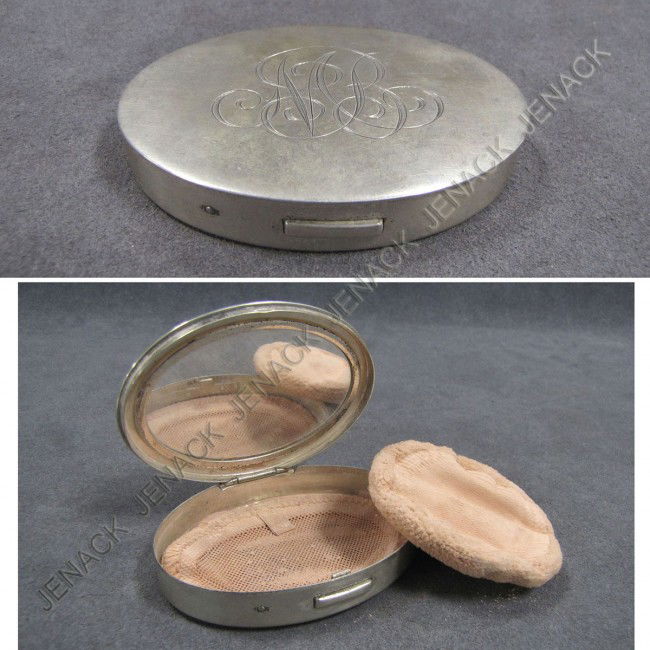 MARY DUNHILL STERLING COMPACT, MONOGRAMMED: MARY DUNHILL STERLING COMPACT, MONOGRAMMED. 2 1/4 X 3"
