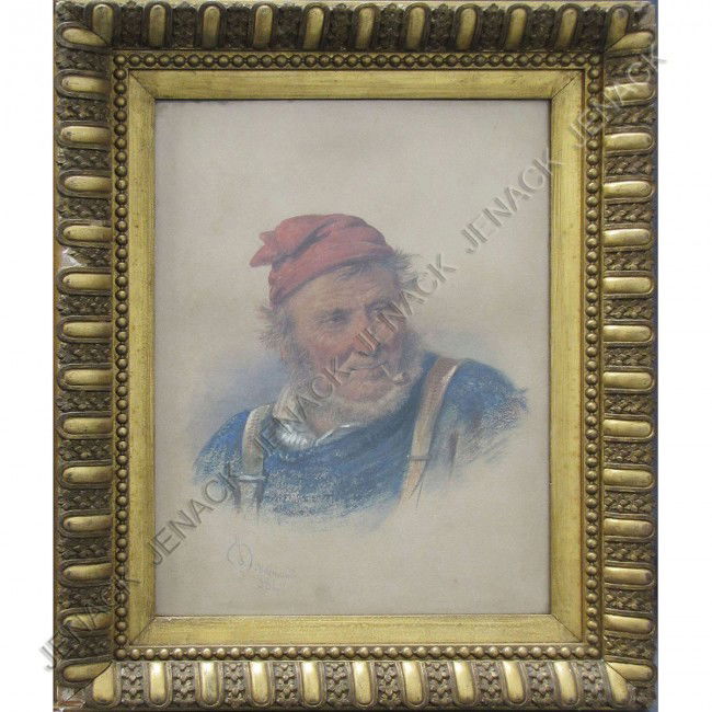 JAMES (JOSEPH) DRUMMOND (SCOTLAND 1816-1877): JAMES (JOSEPH) DRUMMOND (SCOTLAND 1816-1877), WATERCOLOR AND GOUACHE, FISHERMAN, SIGNED. SIGHT 19 1/2 X 14 1/2"; FRAMED AND GLAZED-27 X 22"