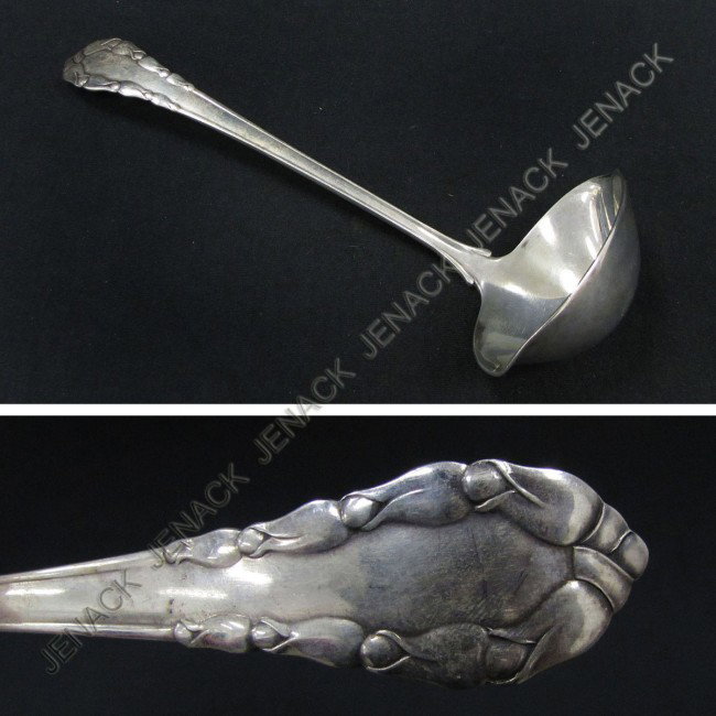 GEORG JENSEN STERLING "ROSE PATTERN" SAUCE LADLE: GEORG JENSEN STERLING "ROSE PATTERN" SAUCE LADLE, 1910-1925. LENGTH 7 1/2"; 2.35 OZT