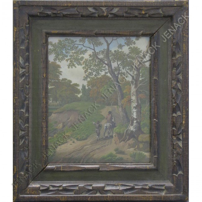 CONTINENTAL SCHOOL (20TH CENTURY), GOUACHE: CONTINENTAL SCHOOL (20TH CENTURY), GOUACHE, LANDSCAPE WITH FIGURES, SIGNED ILLEGIBLY. SIGHT 11 1/2 X 9 1/2"; FRAMED AND GLAZED 18 X 16"