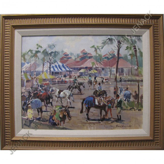 PETER WILLIAMS (AMERICAN 1934-) OIL ON CANVAS: PETER WILLIAMS (AMERICAN 1934-) OIL ON CANVAS, HORSE SHOW-PALM BEACH POLO & COUNTRY CLUB, SIGNED, C.1989. 14 X 18"; FRAMED 20 X 24"