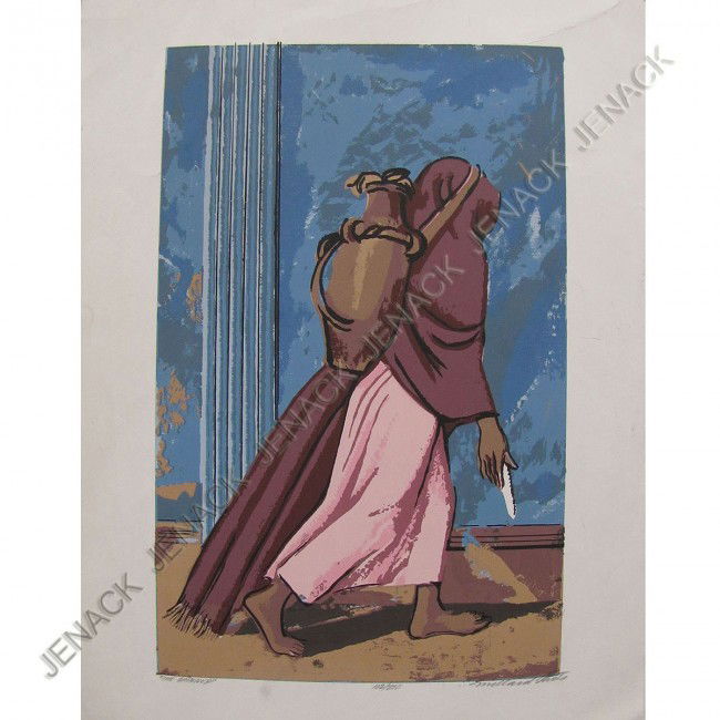 MILLARD OWEN SHEETS (AMERICAN 1907-1989) PRINT: MILLARD OWEN SHEETS (AMERICAN 1907-1989), COLORED SCREEN PRINT, "THE SPINNER", SIGNED AND TITLED #102/270. PLATE 12 X 7 3/4"; SHEET 14 X 11"