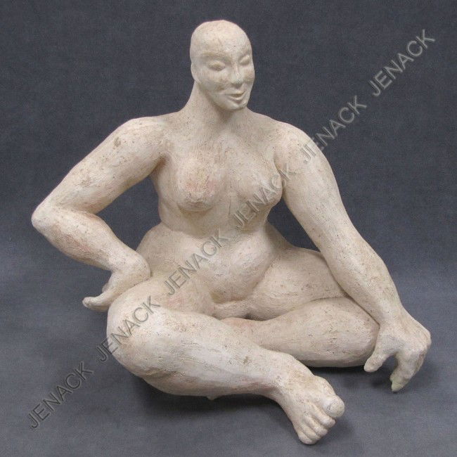 AMERICAN SCHOOL (20TH CENTURY), POTTERY FIGURE: AMERICAN SCHOOL (20TH CENTURY), MANNER OF MOSES SOYER, PATINATED POTTERY FIGURE, UNSIGNED. HEIGHT 14 1/2"