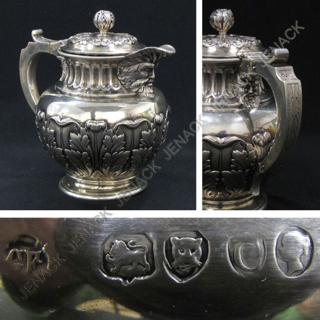 LONDON STERLING WATER POT, SIGNED GEORGE FOX: LONDON STERLING WATER POT, SIGNED GEORGE FOX (1878-9) RETAILED BY: BEASLEY, ST. JAMES. HEIGHT 9"; 27.30 OZT