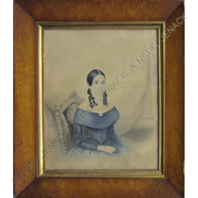 AMERICAN SCHOOL (19TH CENTURY) INK/WATERCOLOR: AMERICAN SCHOOL (19TH CENTURY) INK/WATERCOLOR, YOUNG WOMAN IN VICTORIAN CHAIR, UNSIGNED. 10 X 8"; FRAMED & GLAZED 13 1/2 X 11 5/8". PROVENANCE: DOYLE, NEW YORK