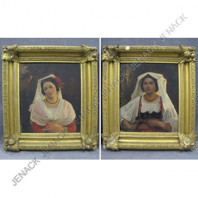 ITALIAN SCHOOL (19TH CENTURY) LOT (2) OIL ON PANEL: ITALIAN SCHOOL (19TH CENTURY) LOT (2) OIL ON PANEL, YOUNG WOMEN IN REGIONAL DRESS, UNSIGNED. 11 1/4 X 9 1/4"; FRAMED 16 X 14"