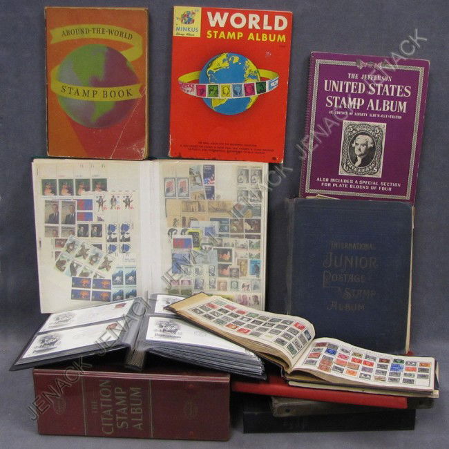 LOT ASSORTED STAMP ALBUMS U.S. AND WORLD WIDE: LOT ASSORTED STAMP ALBUMS U.S. AND WORLD WIDE (A TRUE TREASURE HUNT) NOTE PHOTO BINDER STUFFED WITH US MINT SINGLES, BLOCKS, PLATE BLOCKS