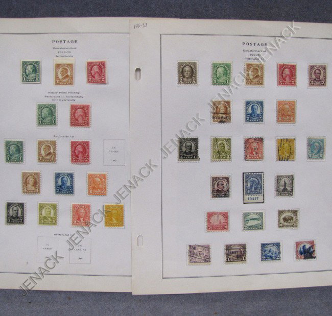 LOT (38) U.S. POSTAGE STAMP(S), ALBUM PAGES: LOT (38) U.S. POSTAGE STAMP(S), ASSORTED ALBUM PAGES INCLUDING "AMERICA" SERIES, ; SCOTT CATALOG PAGE #1-551-573, PAGE #2-575-591 (USED/UNUSED/ALL HINGED)
