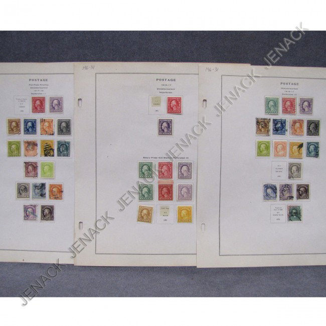 LOT (43) U.S. POSTAGE STAMP(S), ALBUM PAGES: LOT (43) U.S. POSTAGE STAMP(S), ASSORTED ALBUM PAGES, INCLUDING, WASHINGTON, FRANKLIN, MADISON; SCOTT CATALOG PAGE #1-462-480, PAGE #2-482-497, PAGE #3-499-518 (HINGED/UNUSED)