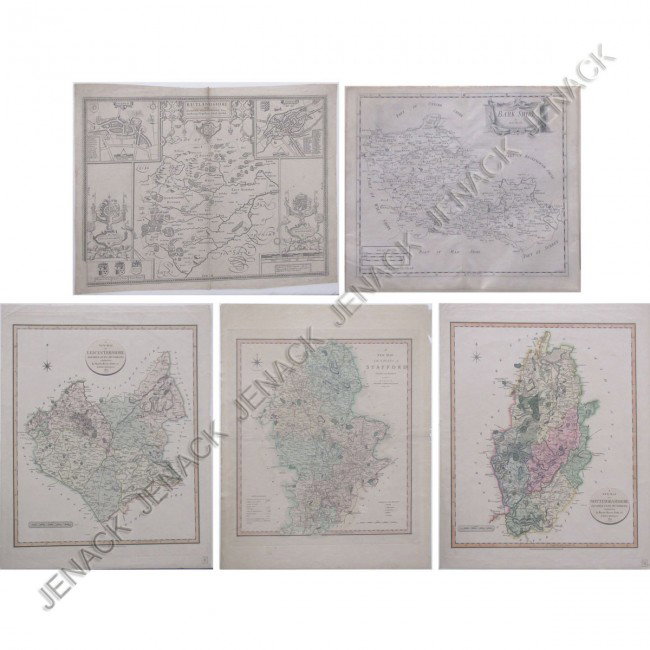 LOT (5) ASSORTED ENGRAVED MAPS INCLUDING LEICESTER: LOT (5) ASSORTED ENGRAVED MAPS INCLUDING LEICESTERSHIRE/CARY 1801; NOTTINGHAMSHIRE/CARY 1801; STAFFORD/SMITH, 1801; BARK SHIRE/MORDEN 18TH CENTURY; RUTLANDSHIRE/SPEEDE, C.1650