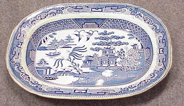 LOT (2) STAFFORDSHIRE BLUE WILLOW: LOT (2) STAFFORDSHIRE BLUE WILLOW PLATTERS, 19TH CENTURY. 14 X 18"
