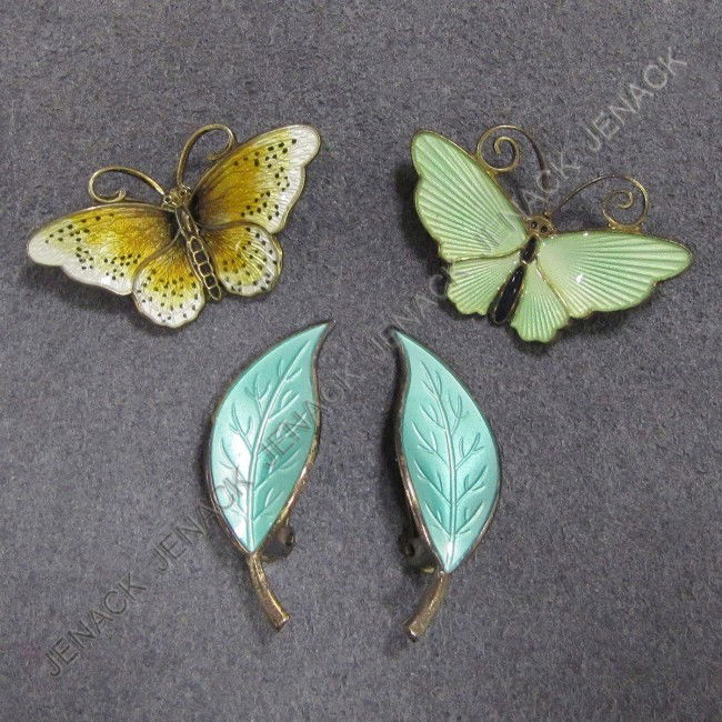 LOT DAVID ANDERSEN SWEDISH ENAMELED SILVER JEWELRY: LOT DAVID ANDERSEN SWEDISH ENAMELED SILVER JEWELRY, SIGNED INCLUDING (2) BUTTERFLY PINS & PAIR EARRINGS. GROSS WEIGHT 0.40 OZT