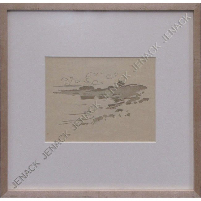 ARTHUR WESLEY DOW (AMERICAN 1857-1922): ARTHUR WESLEY DOW (AMERICAN 1857-1922), COLOR RELIEF PRINT, SHORE OF THE CREEK, UNSIGNED. SIGHT 6 1/4 X 8 1/4"; FRAMED AND GLAZED-14 1/2 X 15" PROVENANCE: HIRSCHL & ADLER GALLERIES, INC. ESTATE OF THE