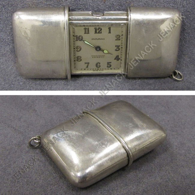 VINTAGE MOVADO STERLING SILVER "ERMETO" WATCH: VINTAGE MOVADO STERLING SILVER CASED "ERMETO" PURSE WATCH/CHRONOMETRE PROVENANCE: SOTHEBY'S NYC NOV. 14, 1995, LOT #172