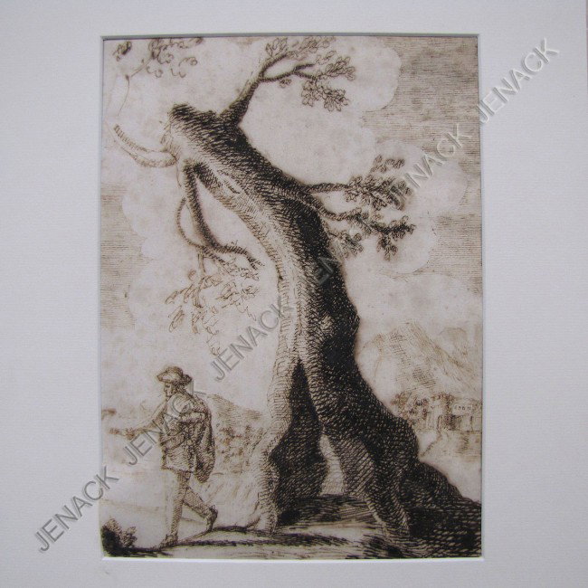 ATTRIBUTED TO REMIGIO CANTAGALLINA: ATTRIBUTED TO REMIGIO CANTAGALLINA (ITALIAN, FLORENCE 1582-1656), PEN AND BROWN INK ON CREAM LAID PAPER, LANDSCAPE WITH TREE AND FIGURE, UNSIGNED 17TH CENTURY. SHEET 11 3/4 X 8 1/4"