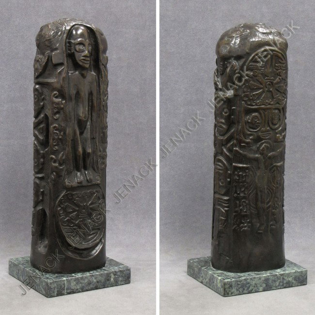 AFTER PAUL GAUGUIN (FRENCH 1848-1903), BRONZE : AFTER PAUL GAUGUIN (FRENCH 1848-1903), BRONZE "TOTEM" (AFTER WOOD CARVING TAHITI) SIGNED. HEIGHT 19 1/2"