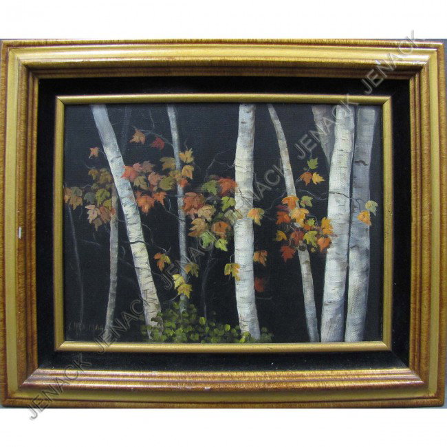 AMERICAN SCHOOL (20TH CENTURY), OIL ON CANVAS: AMERICAN SCHOOL (20TH CENTURY), OIL ON CANVAS, AUTUMN BIRCHES, SIGNED HENMAN. 9 X 12"; FRAMED 13 3/4 X 17"