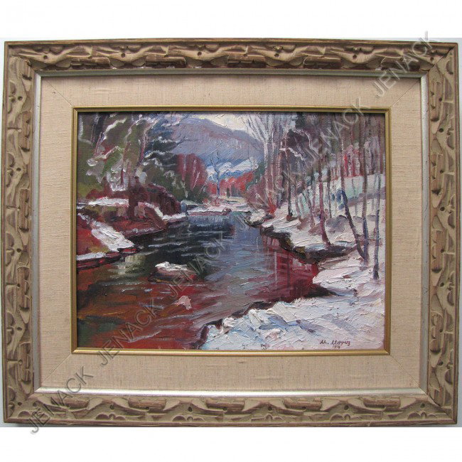MIHAL MOROZ (UKRAINIAN/AMERICAN 1904-1992) OIL: MIHAL MOROZ (UKRAINIAN/AMERICAN 1904-1992) OIL ON CANVAS, "HUNTER 1976", SIGNED 2X 1976. 14 X 18"; FRAMED 21 1/2 X 25 1/2"