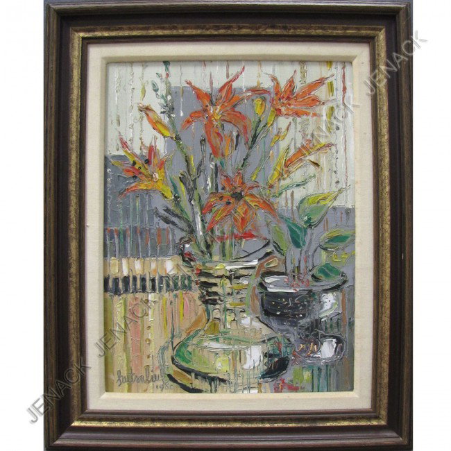 LIUBOSLAV HUTSALIUK (UKRAINIAN/AMERICAN 1923-2003): LIUBOSLAV HUTSALIUK (UKRAINIAN/AMERICAN 1923-2003) OIL ON CANVAS, TIGER LILIES, SIGNED & TITLED 1980. 16 X 12"; FRAMED 21 X 17"