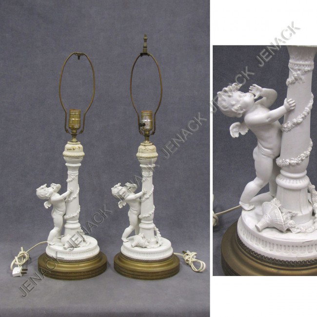 PAIR PARIAN FIGURAL TABLE LAMPS: PAIR PARIAN FIGURAL TABLE LAMPS. HEIGHT 24"