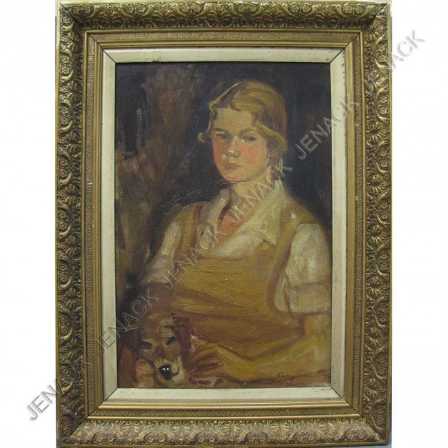 LUCY EISENBERG (AMERICAN 20TH CENTURY), OIL : LUCY EISENBERG (AMERICAN 20TH CENTURY), OIL ON CANVAS, "JEANETTE", SIGNED "SUMMER 1930". 30 X 20"; FRAMED 39 X 30"