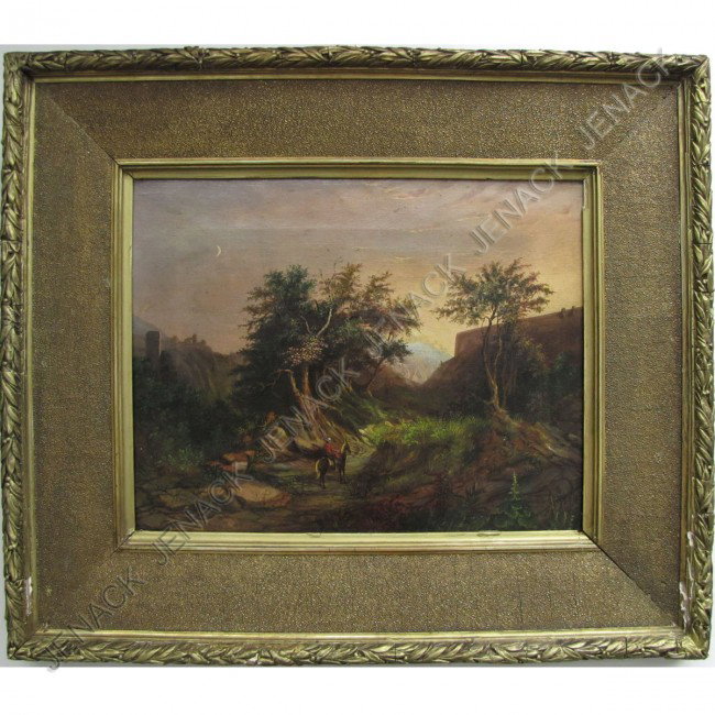 CONTINENTAL SCHOOL (19TH CENTURY), OIL ON CANVAS: CONTINENTAL SCHOOL (19TH CENTURY), OIL ON CANVAS, MOUNTED FIGURE OUTSIDE THE WESTERN WALL, UNSIGNED. 14 X 18"; FRAMED 22 1/2 X 26"