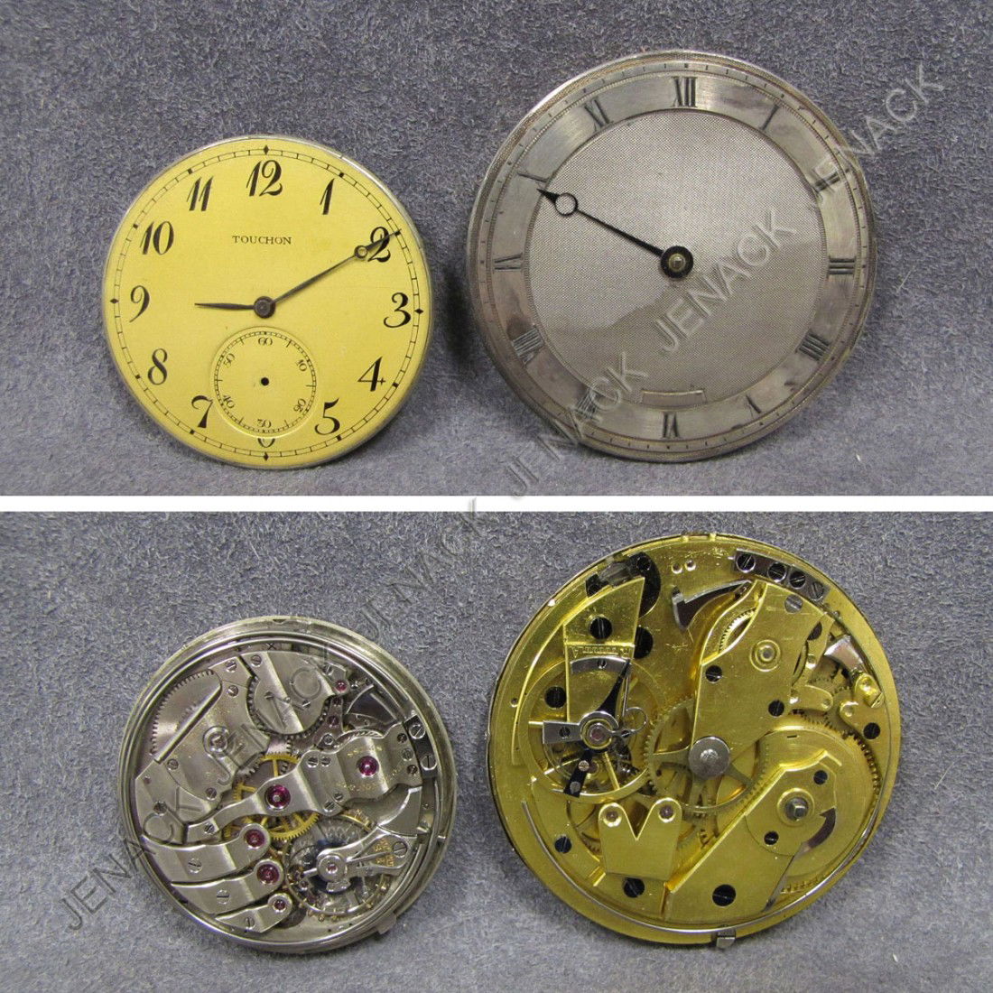 LOT (2) VINTAGE REPEATING POCKET WATCH MOVEMENTS: LOT (2) VINTAGE REPEATING POCKET WATCH MOVEMENTS INCLUDING TOUCHON & CO., 23-JEWEL ADJ 4P, 40MM; UNIDENTIFIED, 50MM