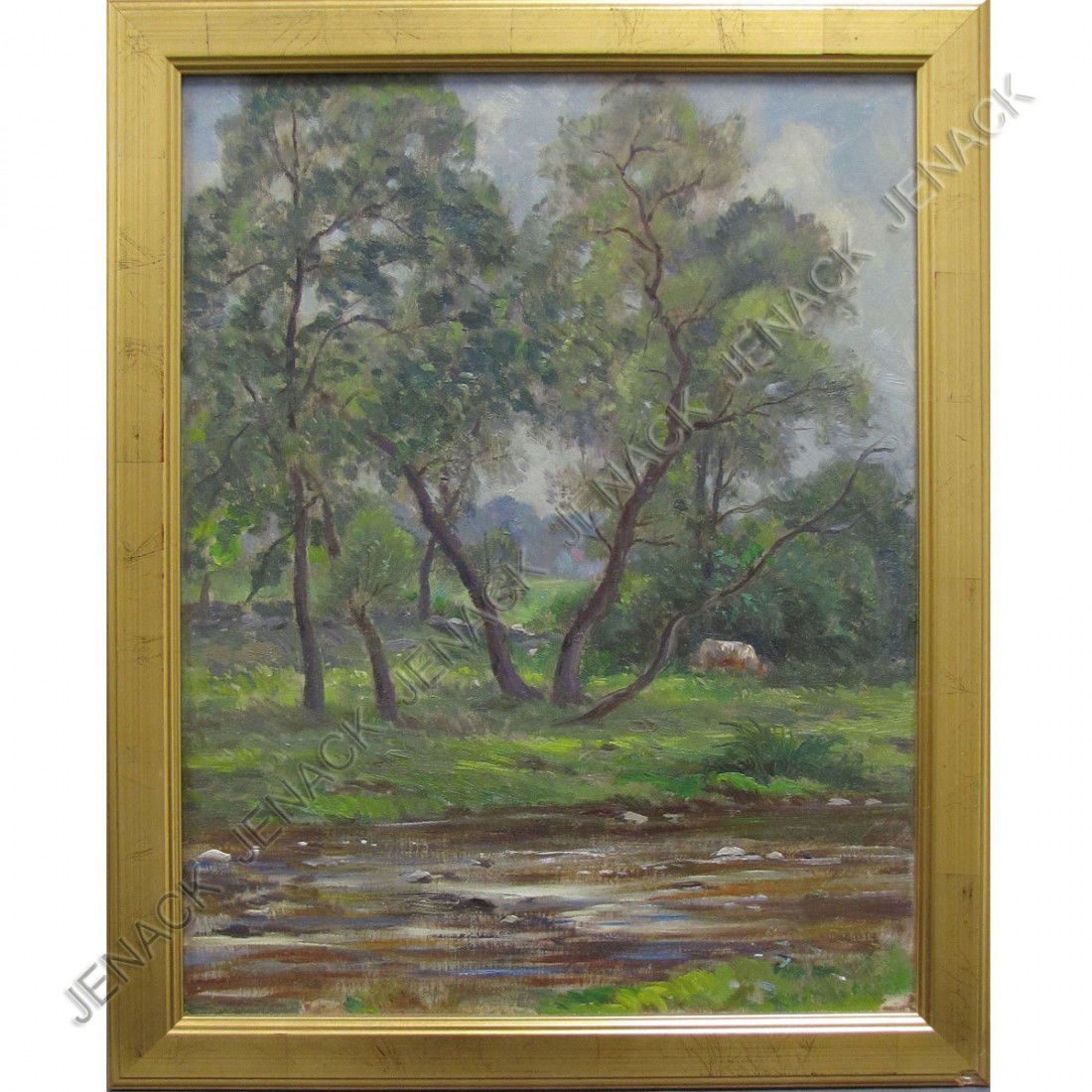 ATTRIBUTED TO WALTER CLARK (AMERICAN NY 1848-1917): ATTRIBUTED TO WALTER CLARK (AMERICAN NY 1848-1917), OIL ON CANVAS, SUMMER LANDSCAPE, UNSIGNED. 18 X 14"; FRAMED 20 1/2 X 16 1/2" (RELINED)