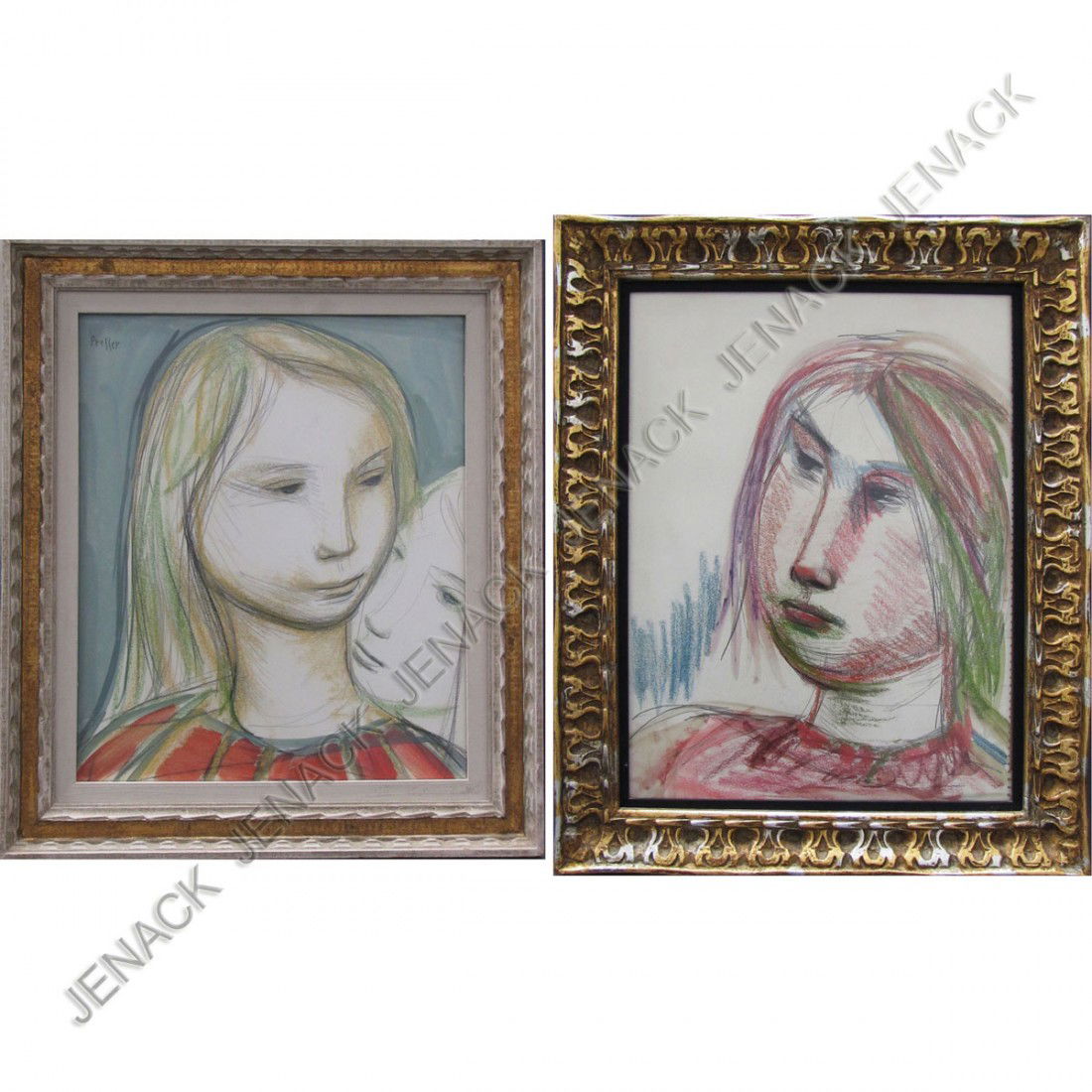 JOSEF PRESSER (AMERICAN 1907-1967): JOSEF PRESSER (AMERICAN 1907-1967), LOT (2) GRAPHITE AND WATERCOLOR, CHILDREN, (1) SIGNED. FRAMED AND GLAZED 21 X 18" & 26 X 20 1/2"