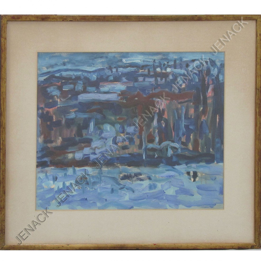 NELL BLAIR WALDEN BLAINE (AMERICAN NY 1922-1996): NELL BLAIR WALDEN BLAINE (AMERICAN NY 1922-1996), OIL ON PAPER, "BLUE SNOW" (VIEW NEAR SARATOGA SPRINGS), SIGNED AND TITLED VERSO 1957. SIGHT 14 1/2 X 17 1/2"; FRAMED AND GLAZED-22 X 24 1/2"