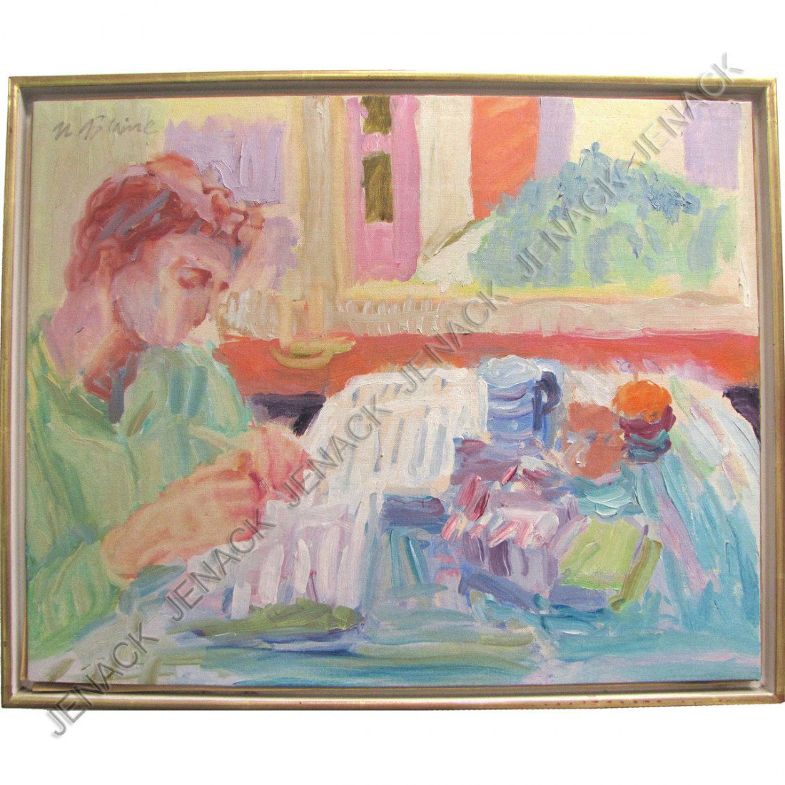 NELL BLAIR WALDEN BLAINE (AMERICAN NY 1922-1996): NELL BLAIR WALDEN BLAINE (AMERICAN NY 1922-1996), OIL ON CANVAS BOARD, "CAROLYN BY THE WINDOW", SIGNED AND TITLED 1967. 16 X 20"; FRAMED 17 1/2 X 21 1/2"